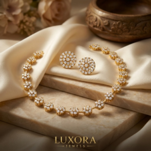 luxora floral zircon diamond necklace set