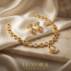 luxora teardrop zircon gold necklace set
