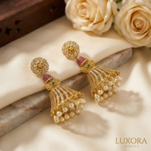 luxora royal pearl jhumka earrings