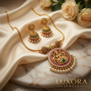 luxora antique temple pendant necklace with jhumka earrings